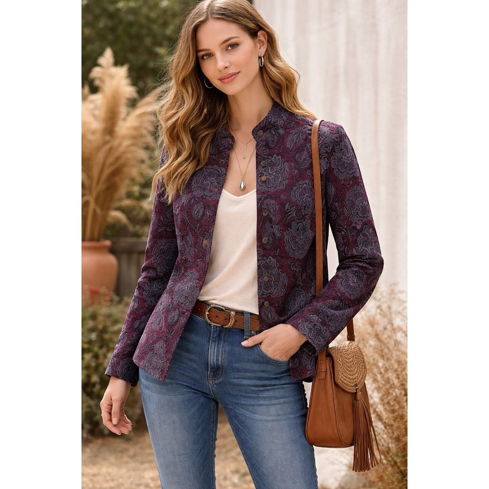 real comfort by Chadwick‎ Women's Burgundy Paisley Tapestry Jacket 18W - Picture 2 of 6